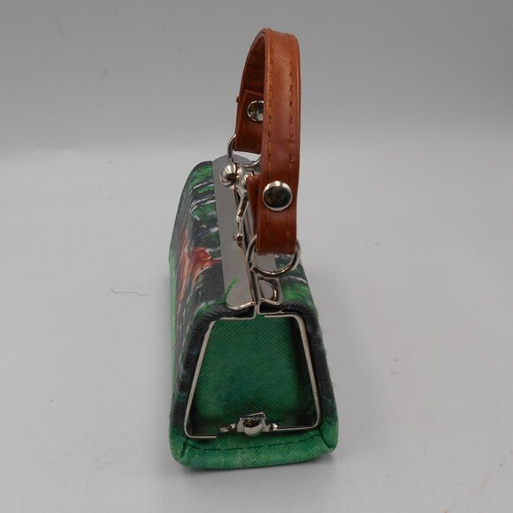 MINI LIPSTICK HORSE THEME PURSE GREEN BROWN AND SILVER CUTE - Picture 5 of 12